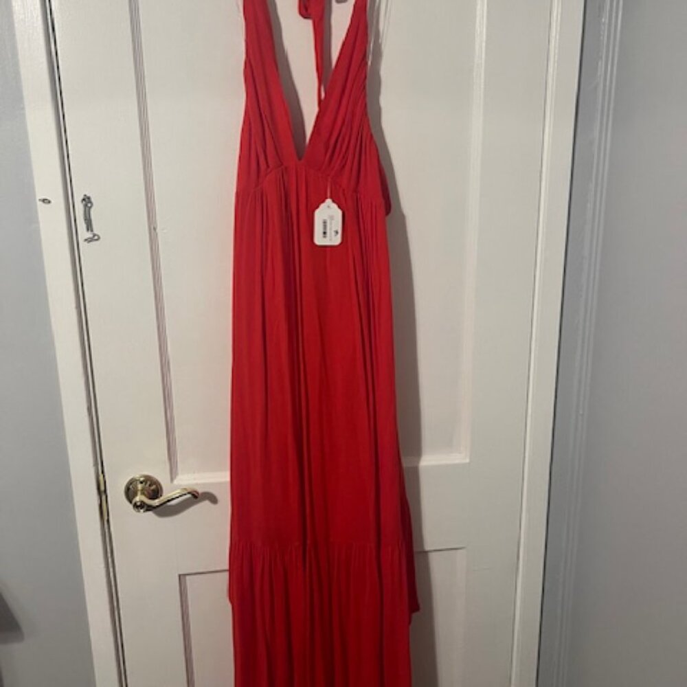 Handkerchief Drape Halter Dress - Orange